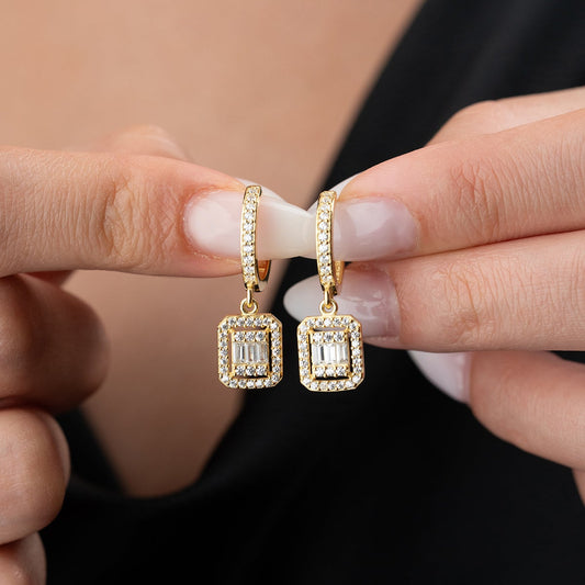 925 Sterling Silver Baguette Stone Earrings