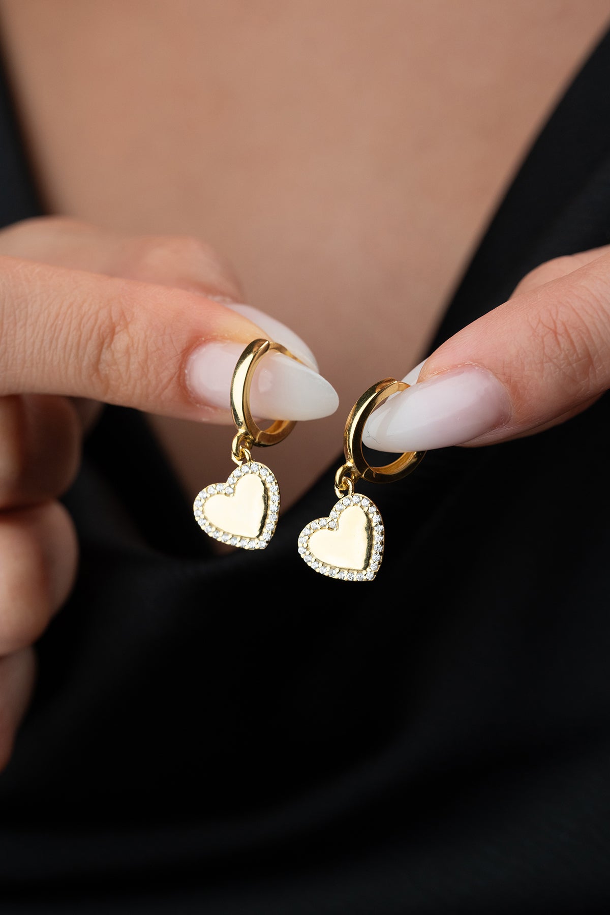 Heart Figured Stone Decorated Hoop Earrings