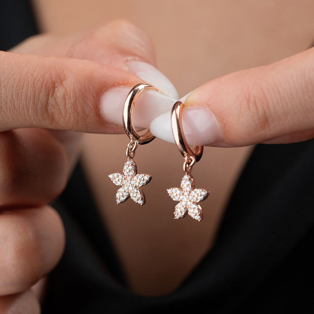 Pink Stone Flower Hoop Earrings
