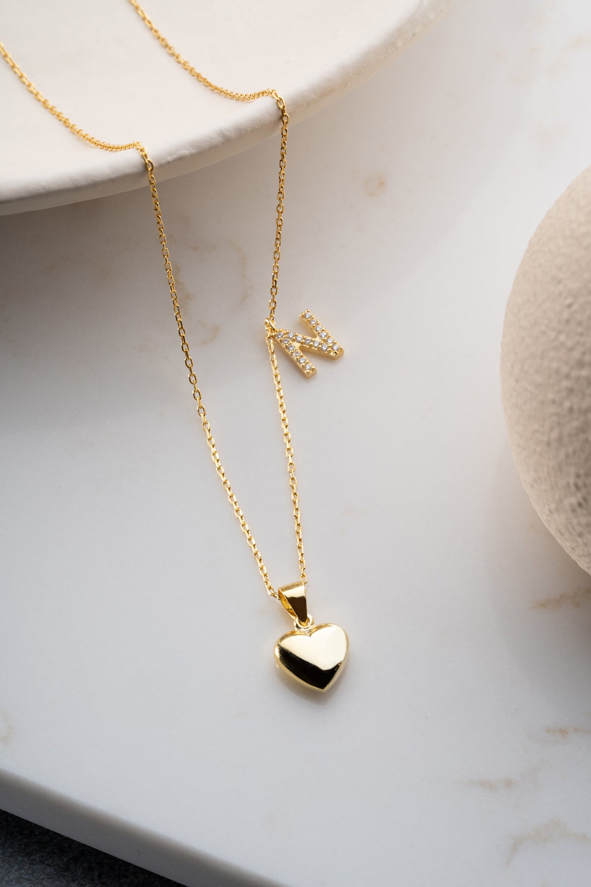 925 Ayar Gümüş Kalpli Harf Kolye