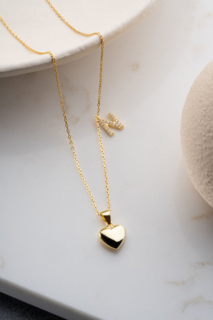 925 Ayar Gümüş Kalpli Harf Kolye