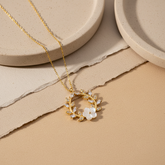 Zircon Stone Flower Necklace - 925 Sterling Silver