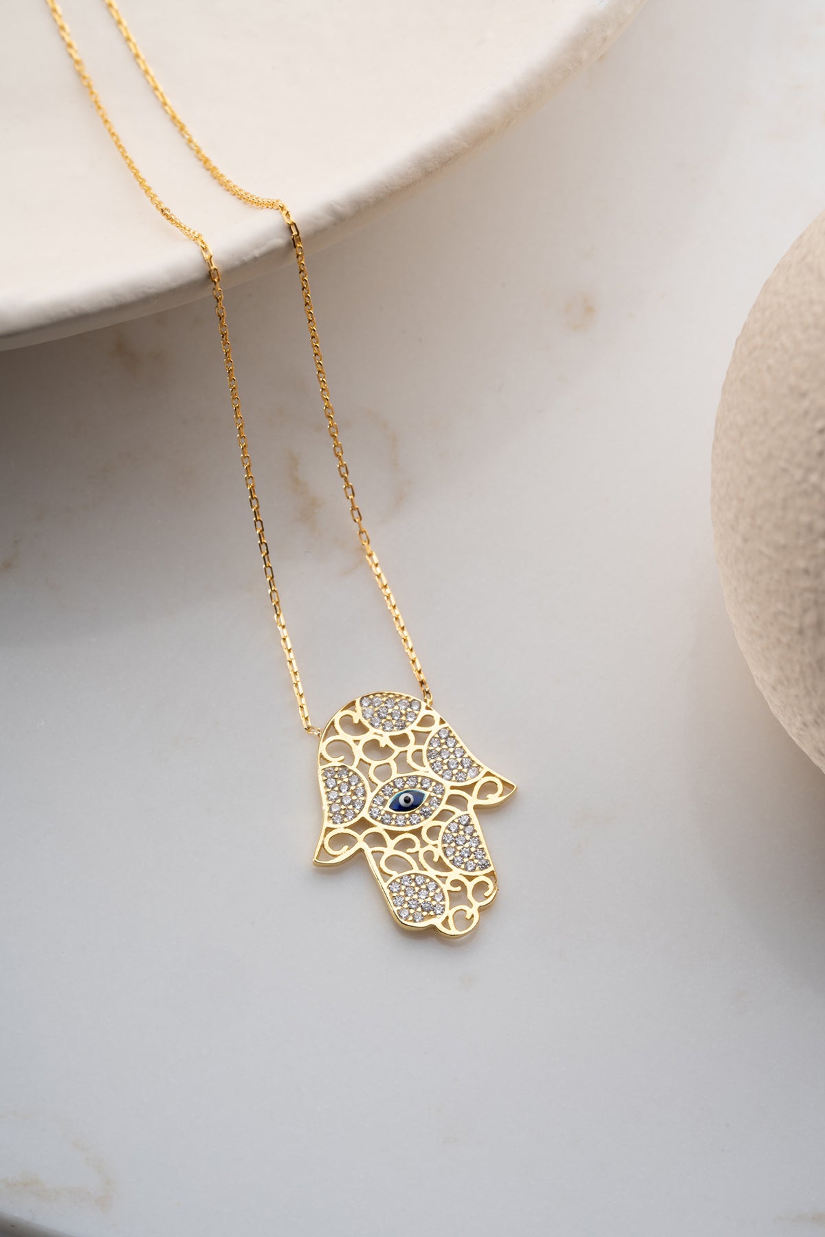 Hamsa El Figürlü Kolye - 925 Ayar Gümüş