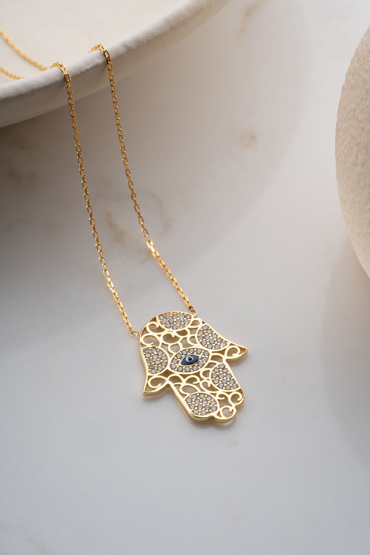 Hamsa El Figürlü Kolye - 925 Ayar Gümüş