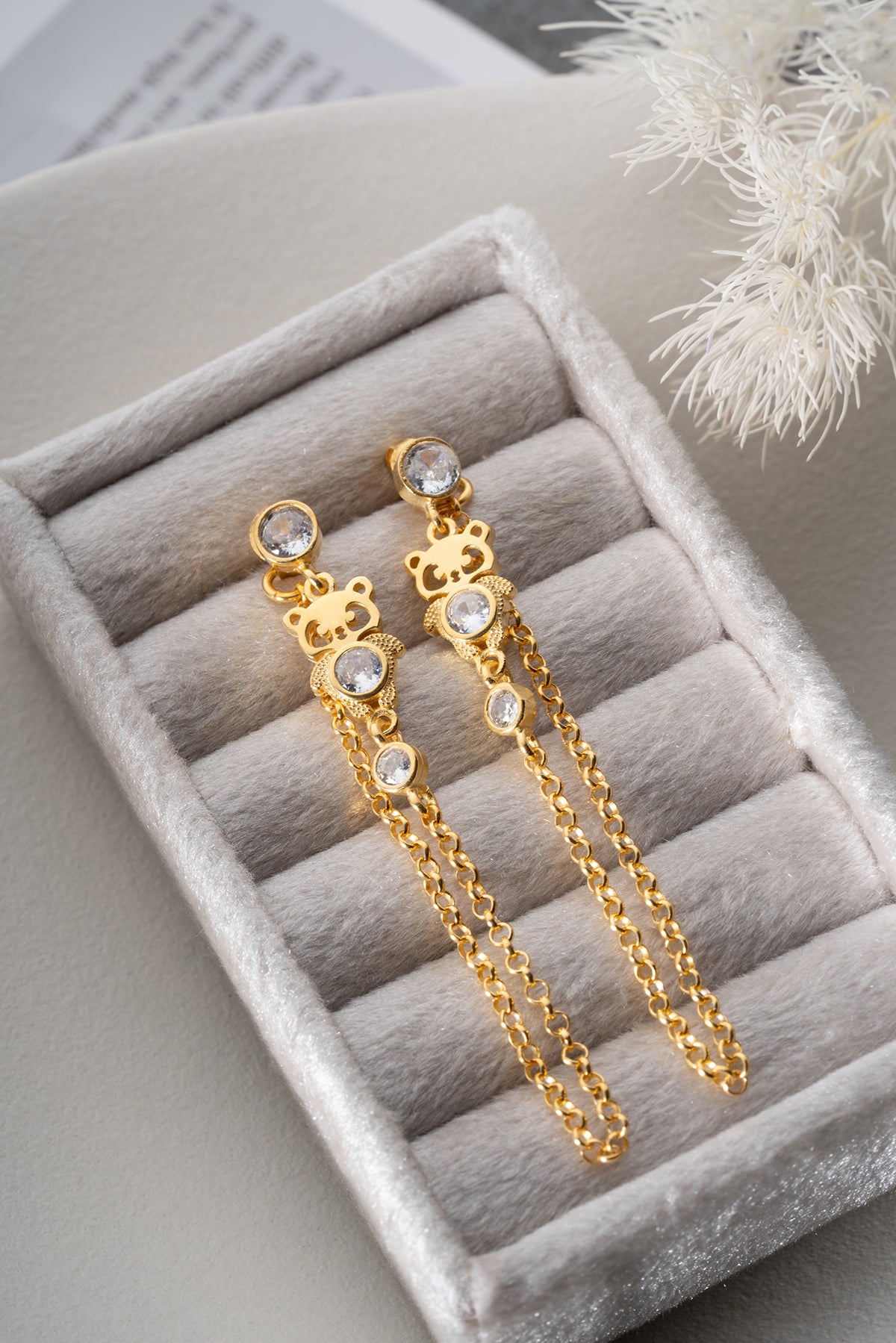 Sallantılı Zincirli Panda Küpe - 925 Ayar Gümüş