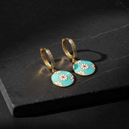 Enameled Flower Earrings - 925 Sterling Silver
