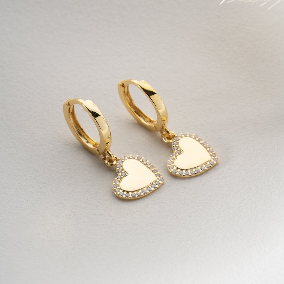 Heart Figured Stone Decorated Hoop Earrings