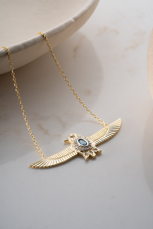 Royal Blue Eagle Wings Silver Necklace