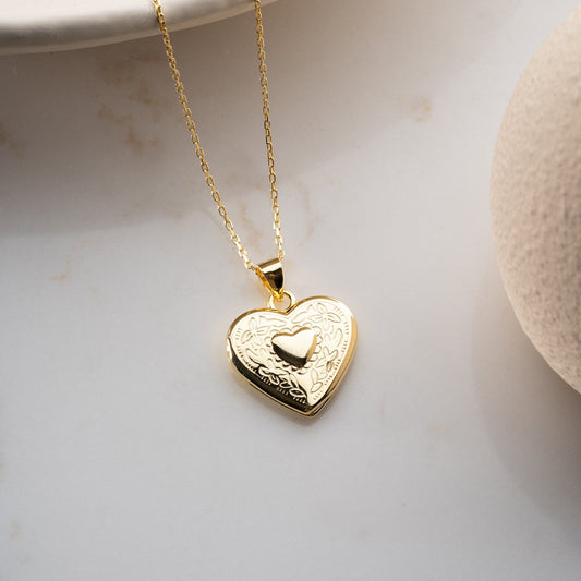 Golden Memory Herz Silber Medaillonkette