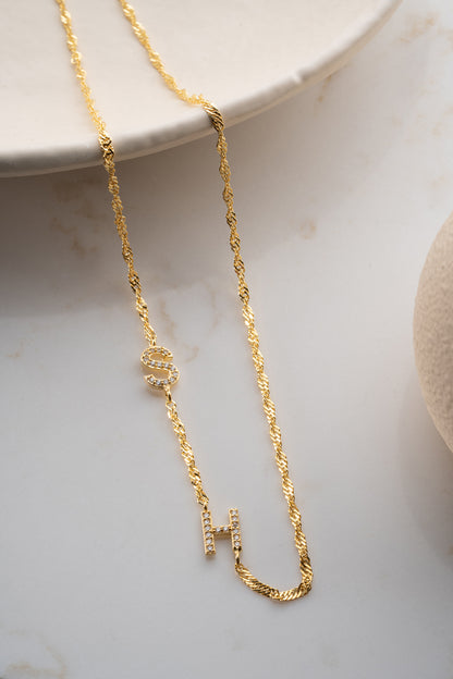 Personalized Necklace with Double Letter - 925 Sterling Silver