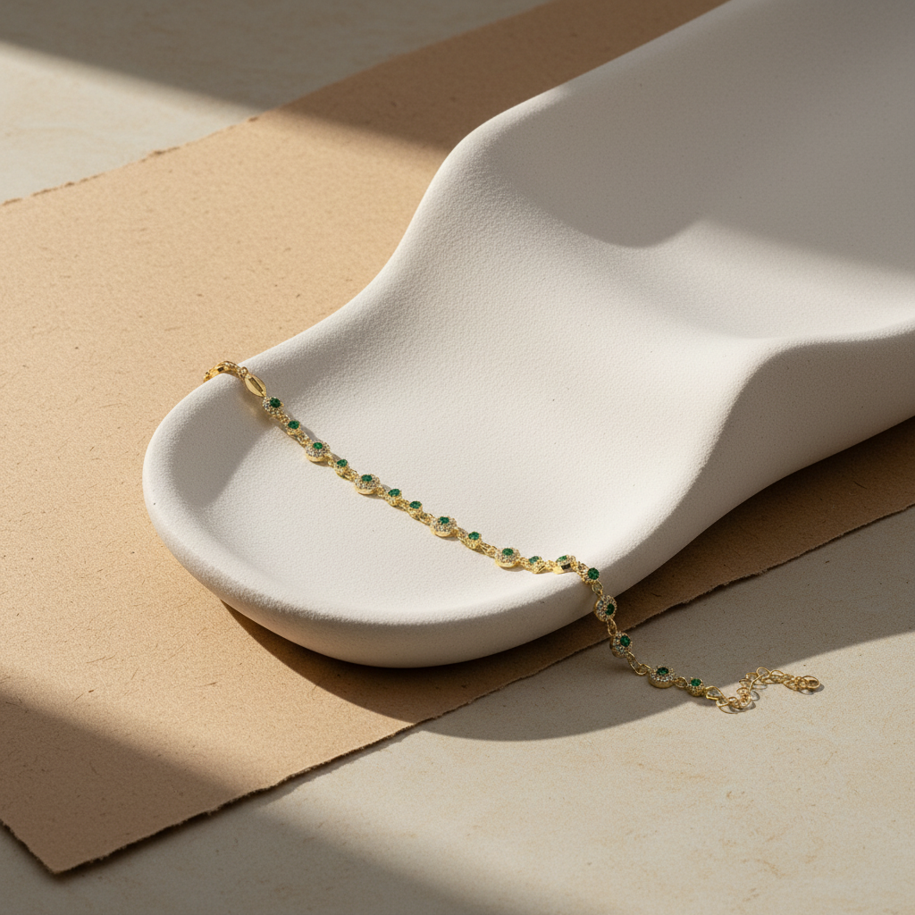 Bracelet plaqué or d'émeraude