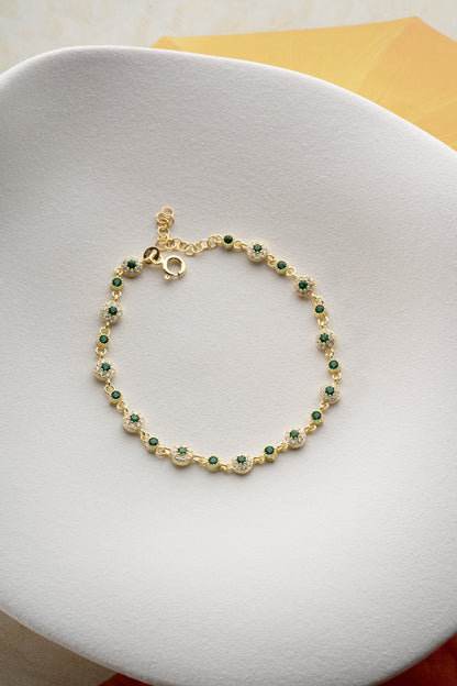 Zümrüt Taşlı Altın Kaplama Bileklik