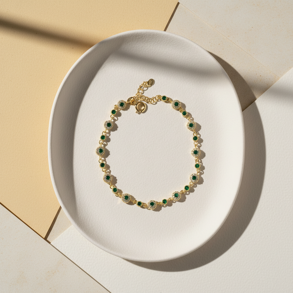 Bracelet plaqué or d'émeraude