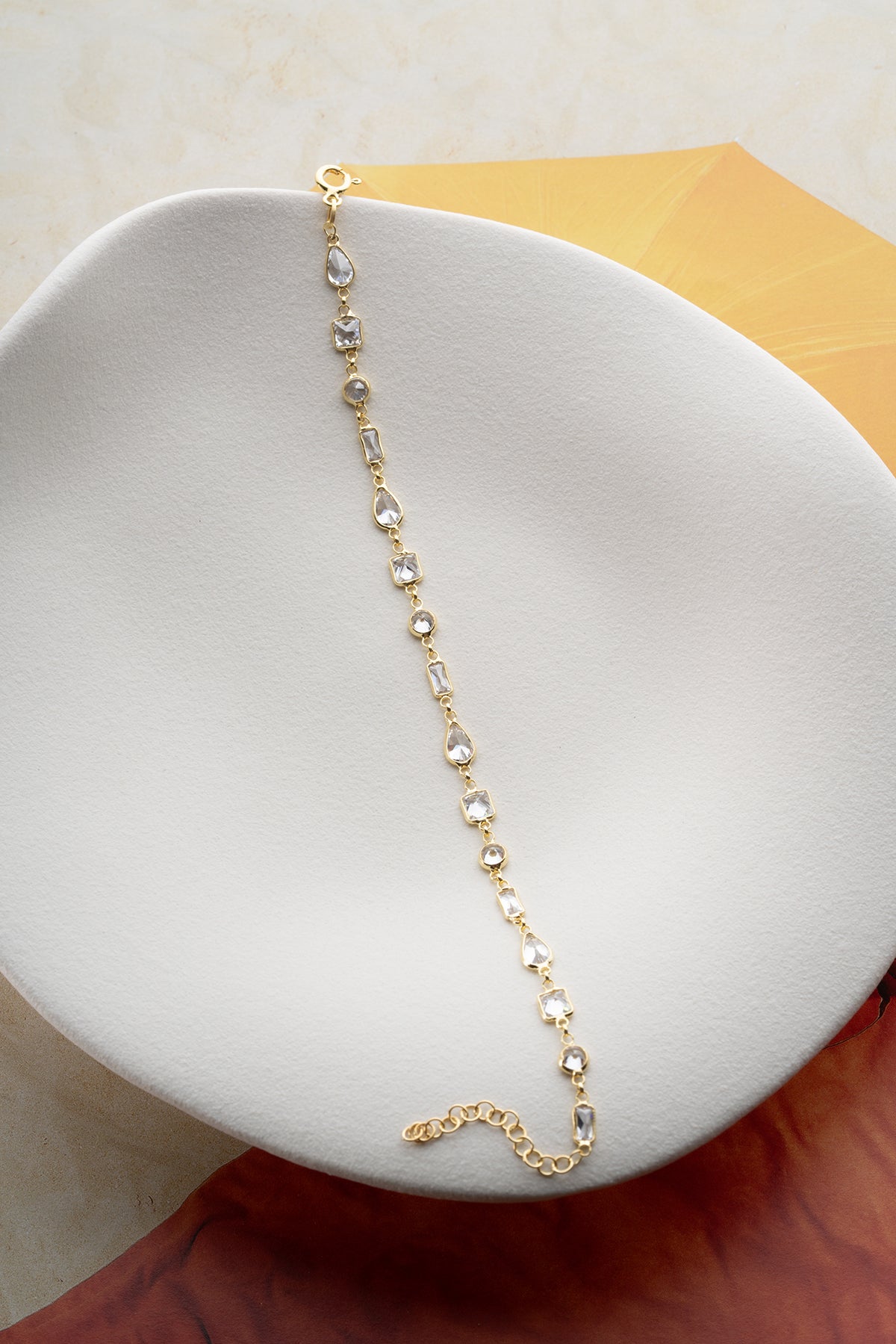 Elegant geometric stone detailed gold plated bracelet