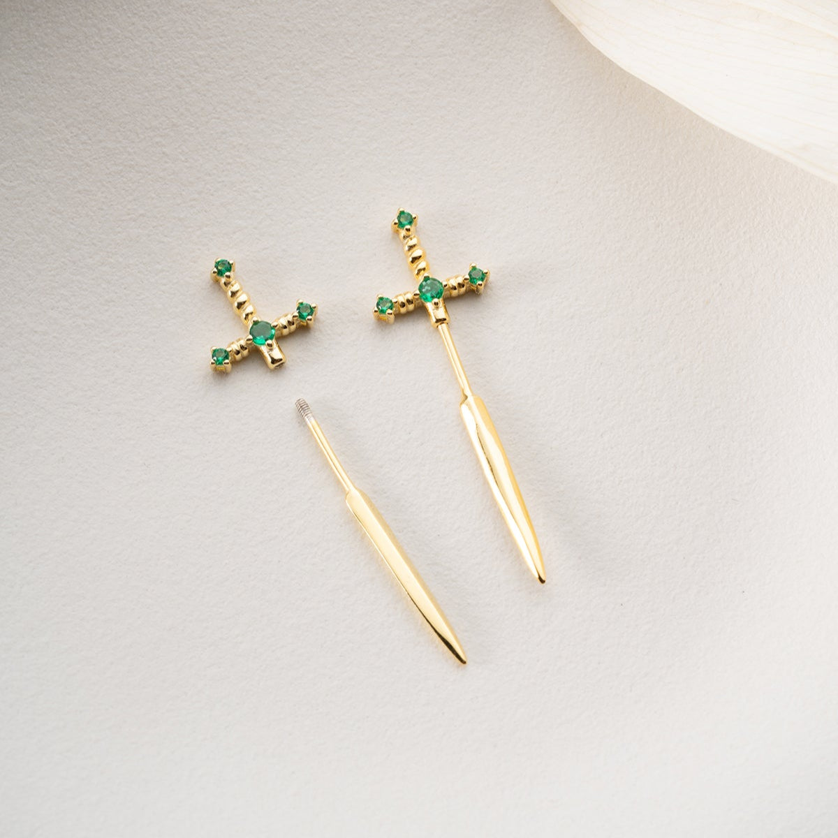 Green Stone Sword Earrings - Minimalist Style
