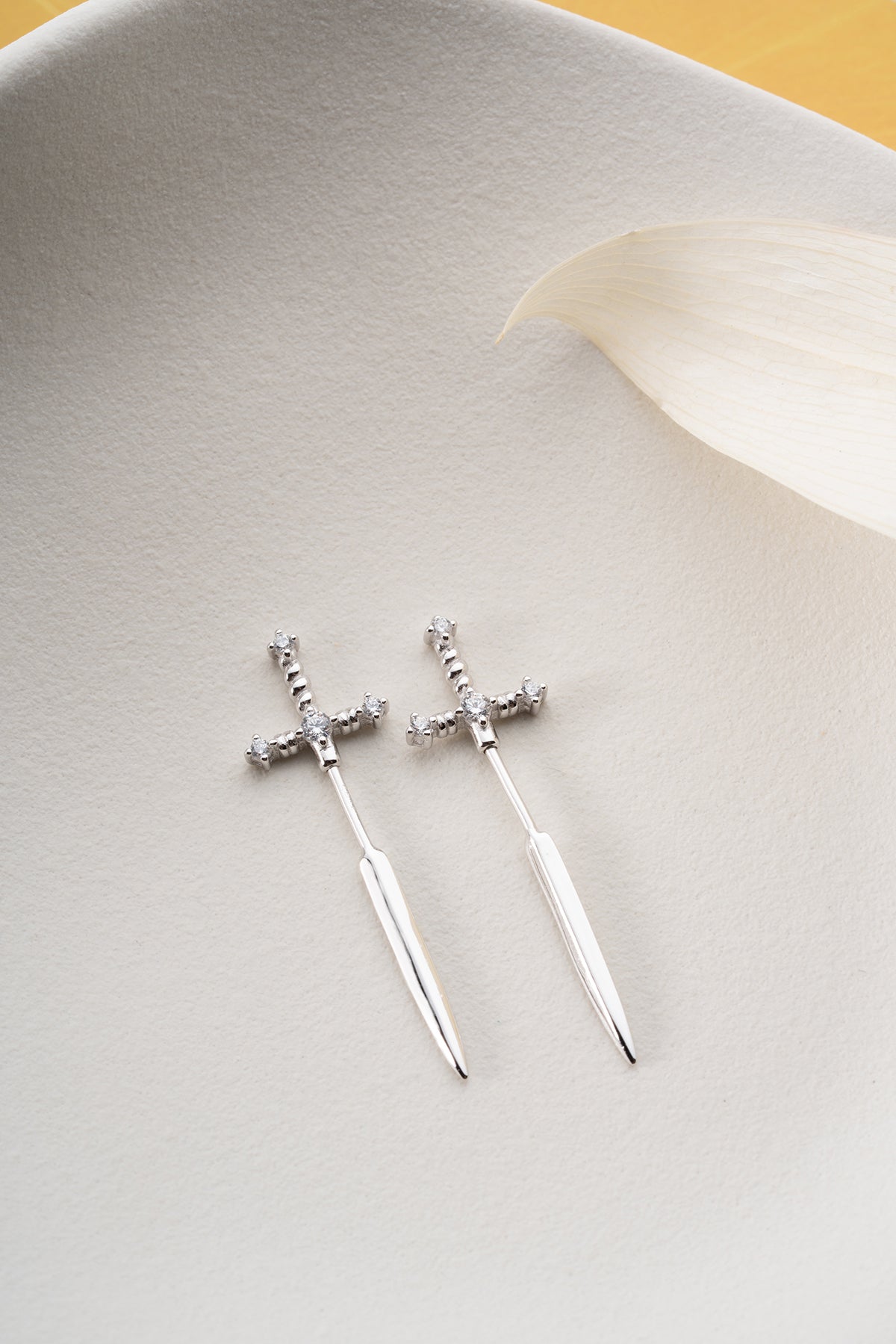 Zircon Stone Silver Sword Earrings
