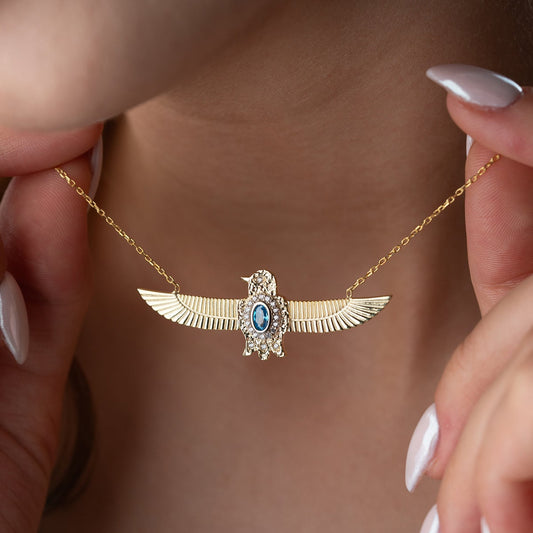 Royal Blue Kartal Winged Silver Necklace