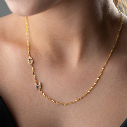 Personalized Necklace with Double Letter - 925 Sterling Silver