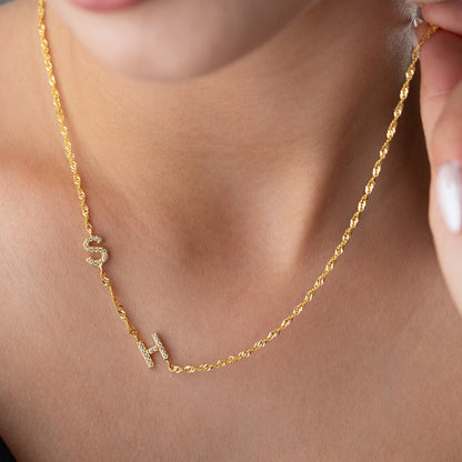 Personalized Necklace with Double Letter - 925 Sterling Silver