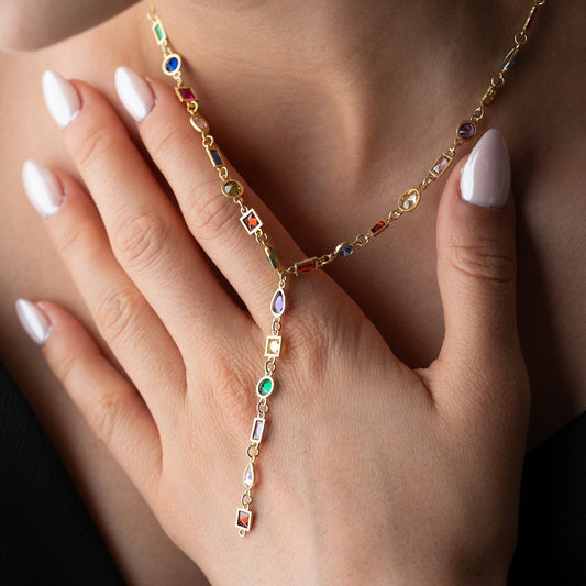 Y-Kette mit bunten Steinen – Serenay Kollektion, 925er Silber