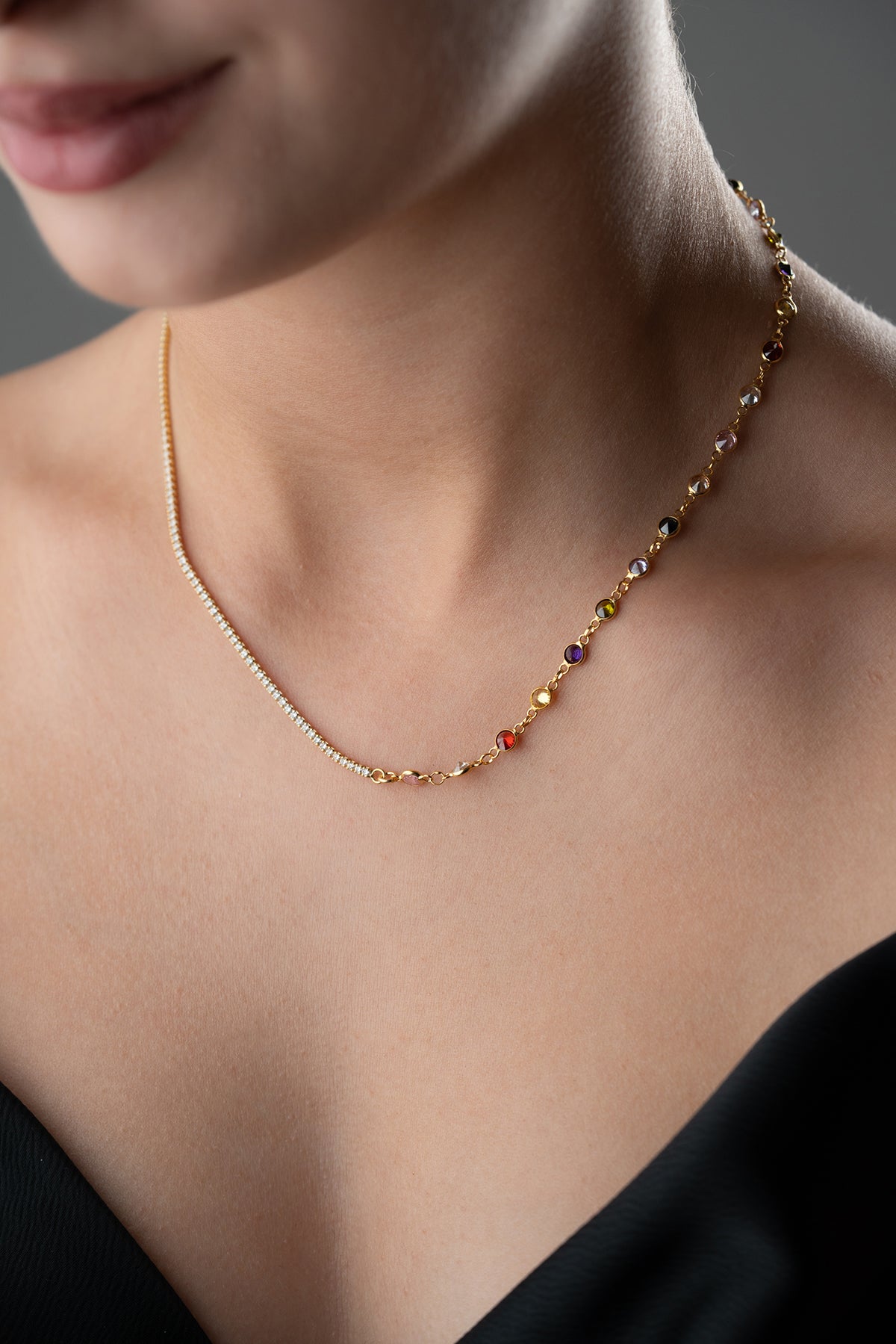 Kette mit bunten Steinen – 925 Sterling Silber – Rainbow Shine