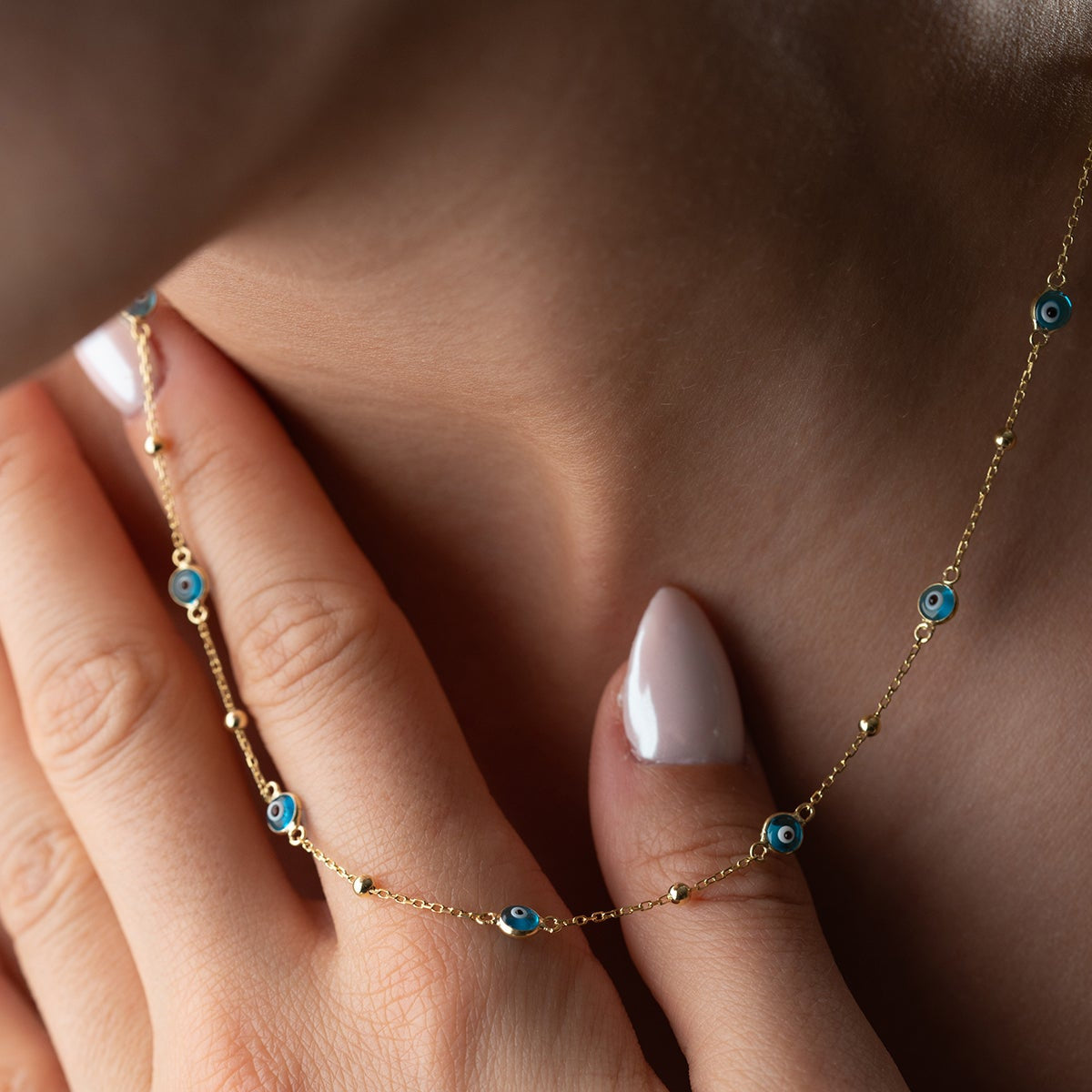 Nazar Chain Necklace - 925 Sterling Silver - Blue Aura