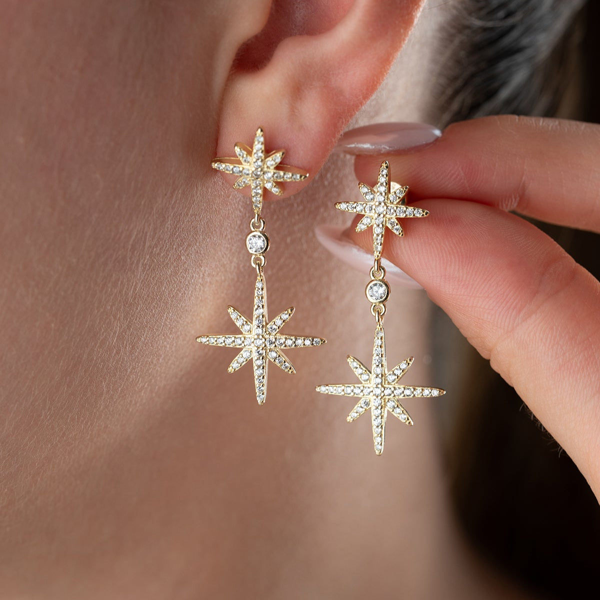 925 Silver North Star Earrings