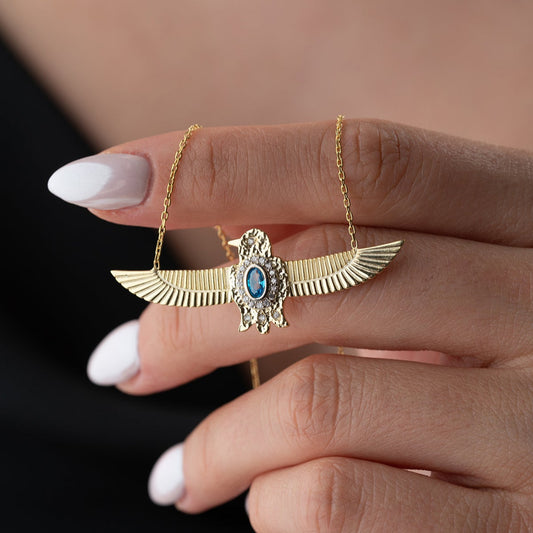 Royal Blue Eagle Wings Silver Necklace