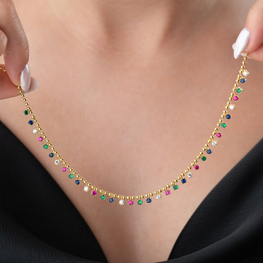 Serenay Halskette – Mit bunten Steinen – 925 Sterling Silber