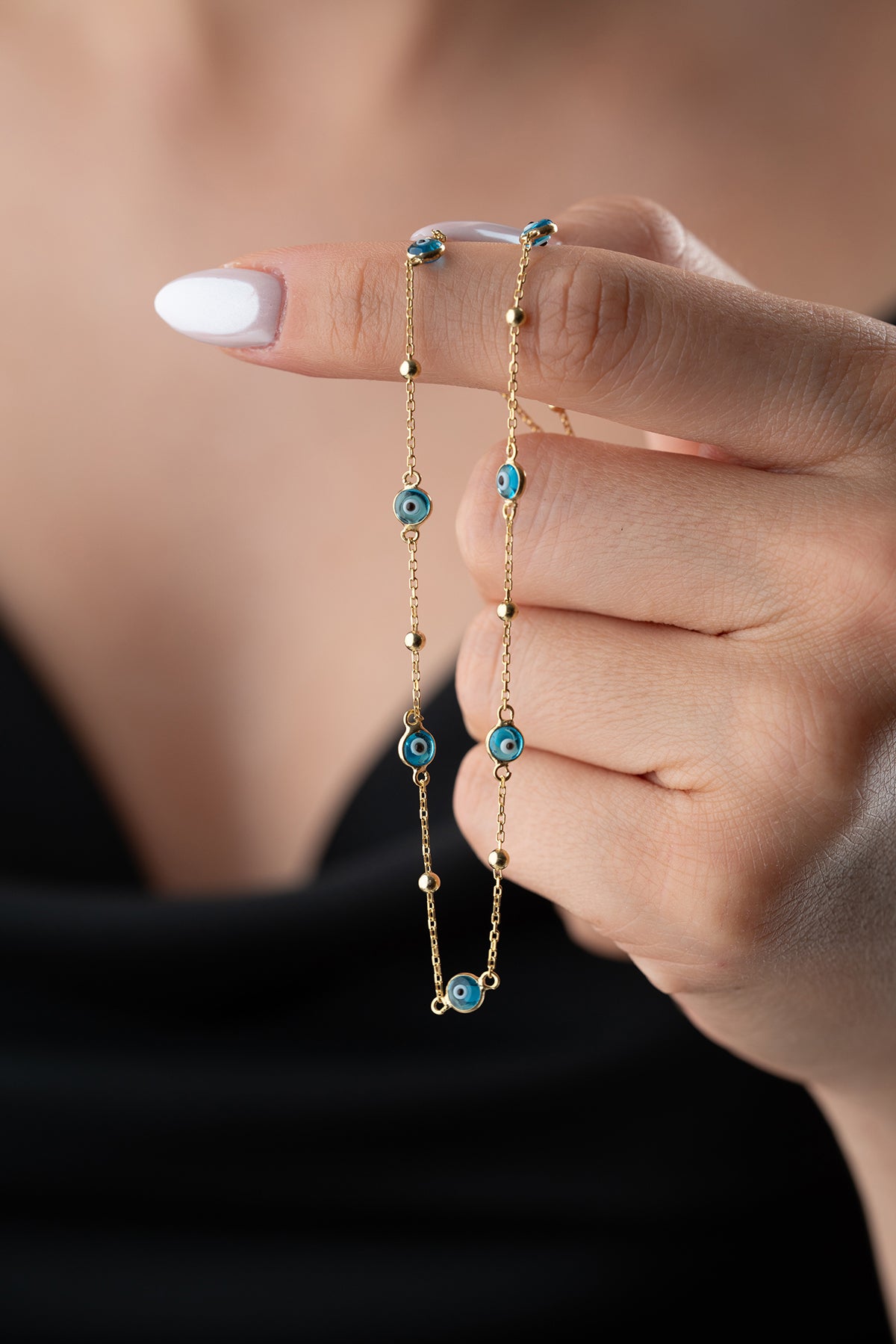 Evil Eye Chain Necklace – 925 Sterling Silver – Blue Aura