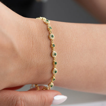 Zümrüt Taşlı Altın Kaplama Bileklik