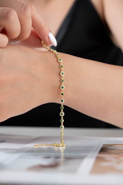 Zümrüt Taşlı Altın Kaplama Bileklik