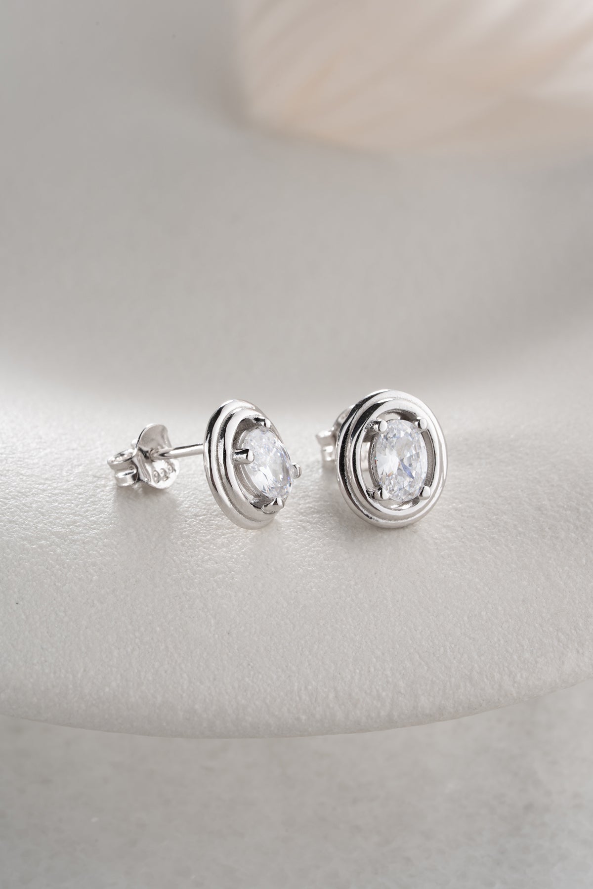 Oval Küpe Zirkon Taşlı | 925 Ayar Gümüş