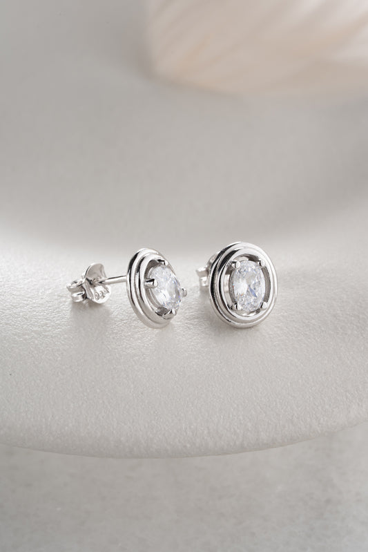 Oval Küpe Zirkon Taşlı | 925 Ayar Gümüş
