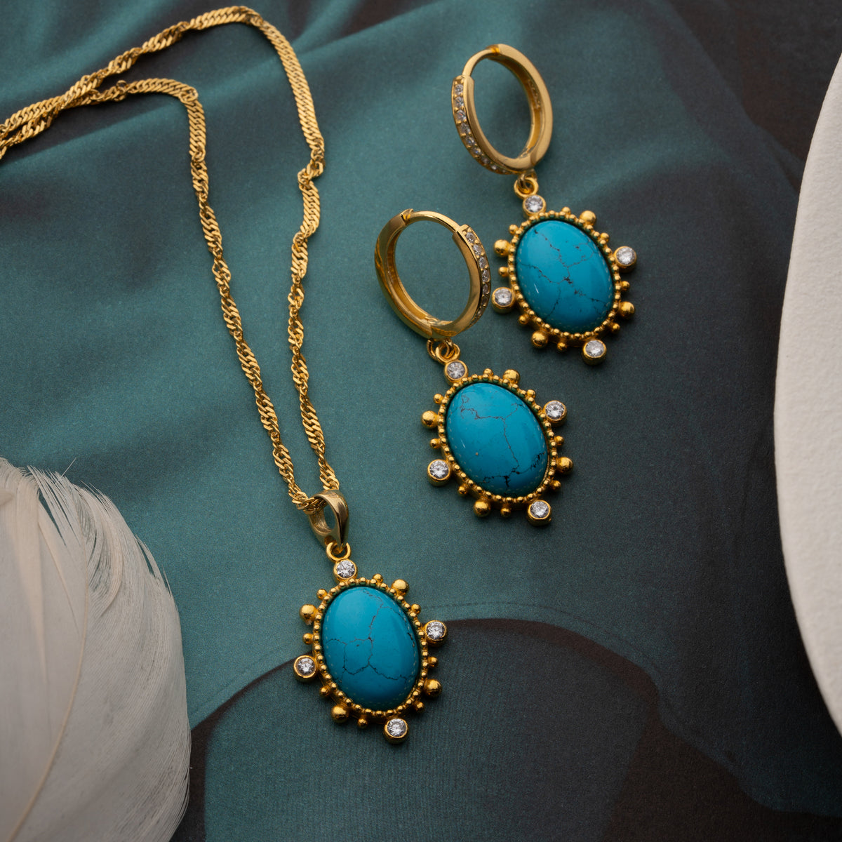 Turquoise Aura Türkis Schmuckset | 925 Silber Vergoldet