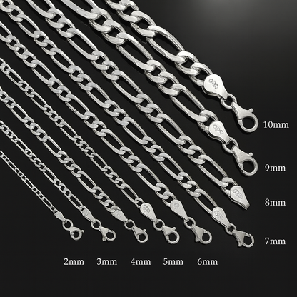 925 Bracelet à chaîne de Figaro en argent sterling (7 mm)