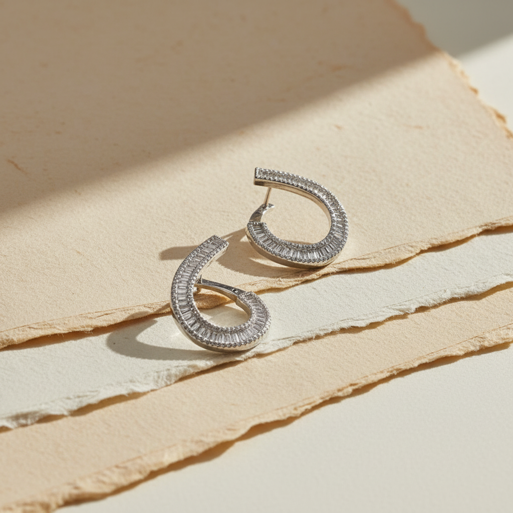 Baguette und Zirkonstein 925 Sterling Silber Ohrring Set