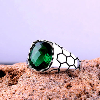 Bague Homme Zircon Vert | Argent 925