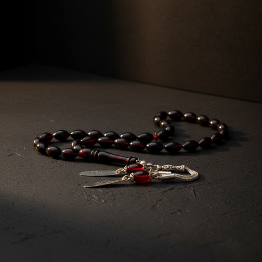 925 Ayar Gümüş İsimli Tasarım Siyah Kırmızı Sıkma Kehribar