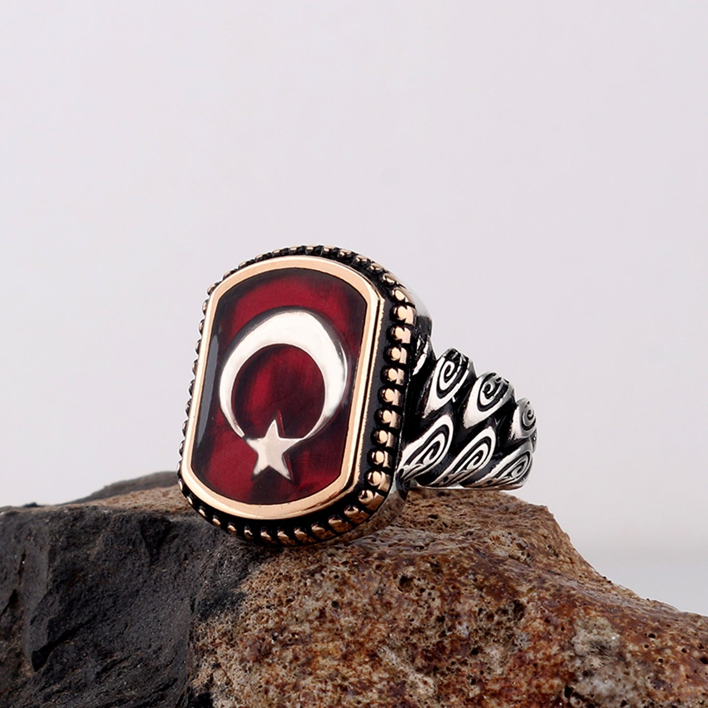 Ay Yıldız Erkek Yüzüğü - 925 Ayar Gümüş