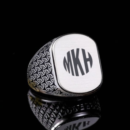 925 STERLING Silver Monogram 3 -Lotter Male Ring -4