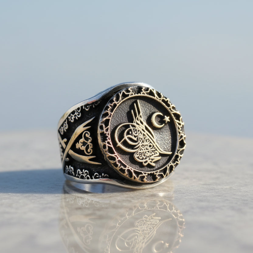 Osmanlı Tuğralı Kılıç Tasarım Gümüş Yüzük