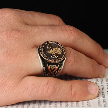 Ottoman Tughra Sword Design Silver Ring
