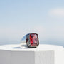 Red Zircon Stone Men's Silver Ring