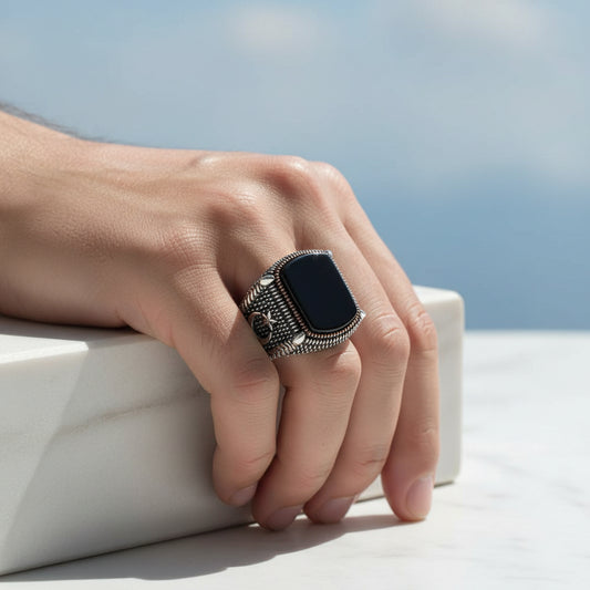 Mois ottoman Yildiz oniks Ring en argent en pierre