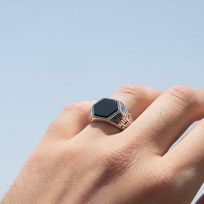 Siyah Oniks Tasli Erkek Gumus Yuzuk