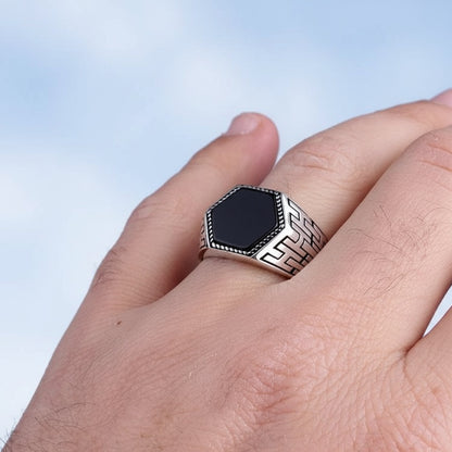 Siyah Oniks Tasli Erkek Gumus Yuzuk