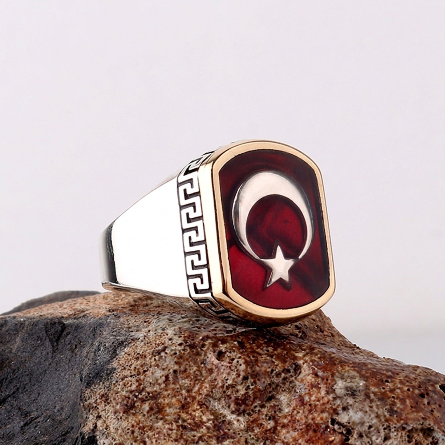 Ay Yıldız Erkek Yüzüğü - 925 Ayar Gümüş