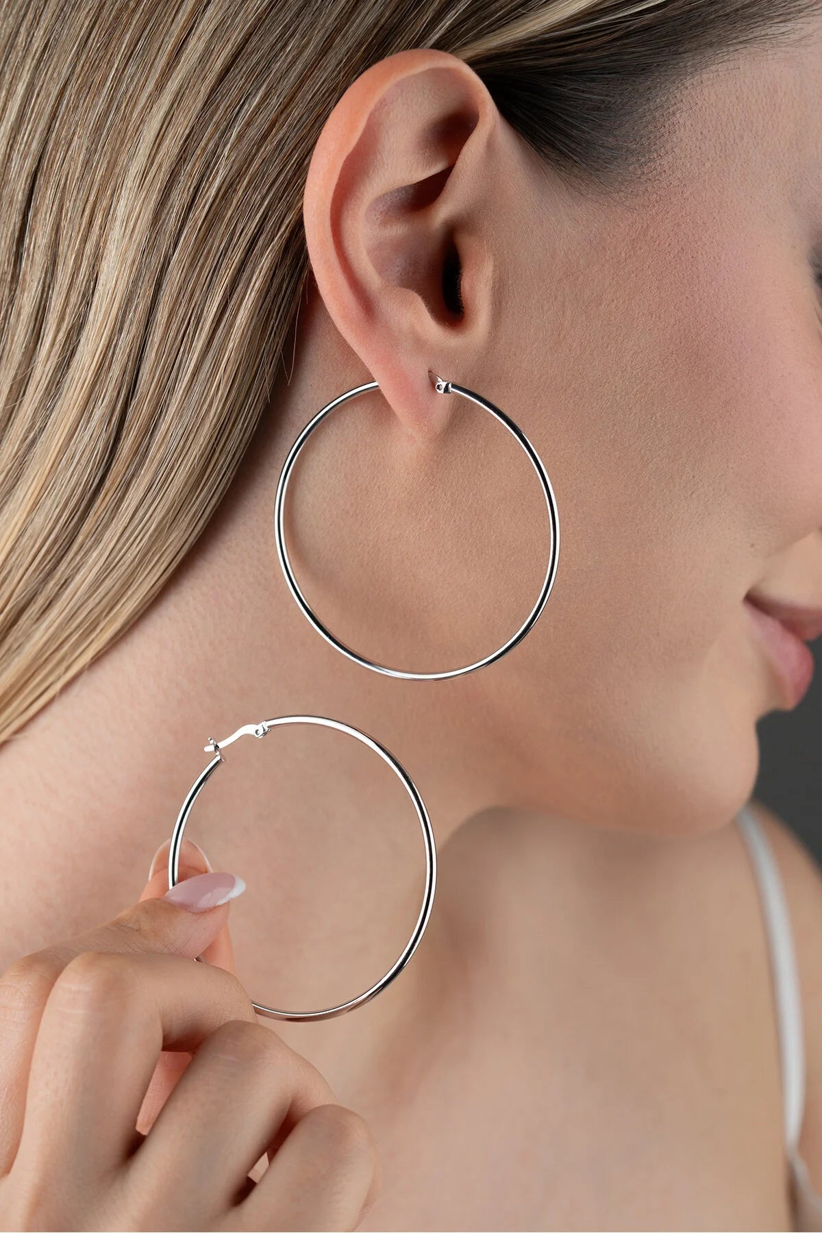 Large Hoop Earrings 55 mm 925 Sterling Silver