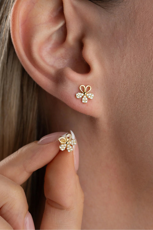 Minimalistische Kleeblatt Ohrstecker mit Steinen | 925 Silber